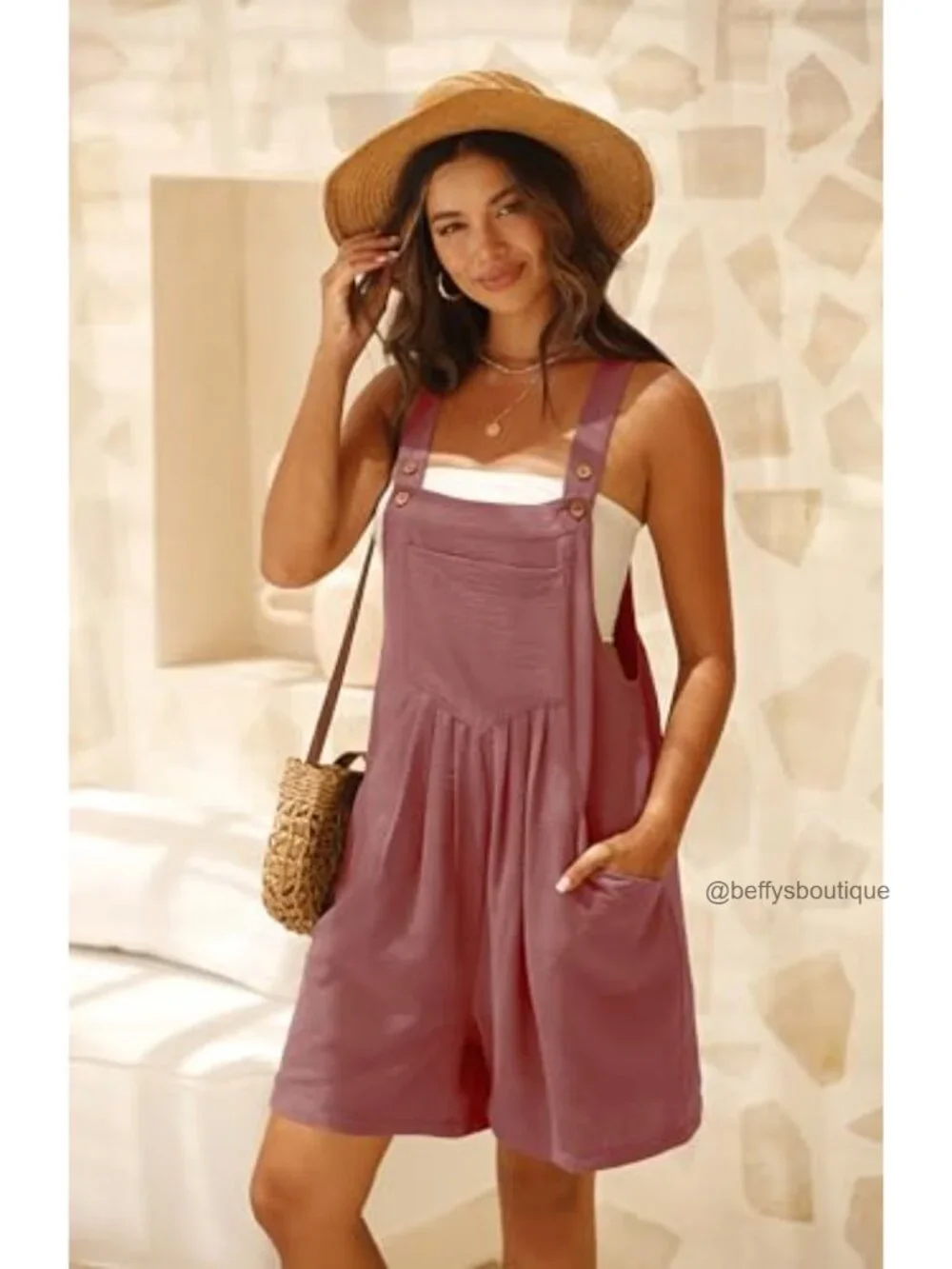 Sleeveless Adjustable Overalls Romper with Pockets Summer Casual